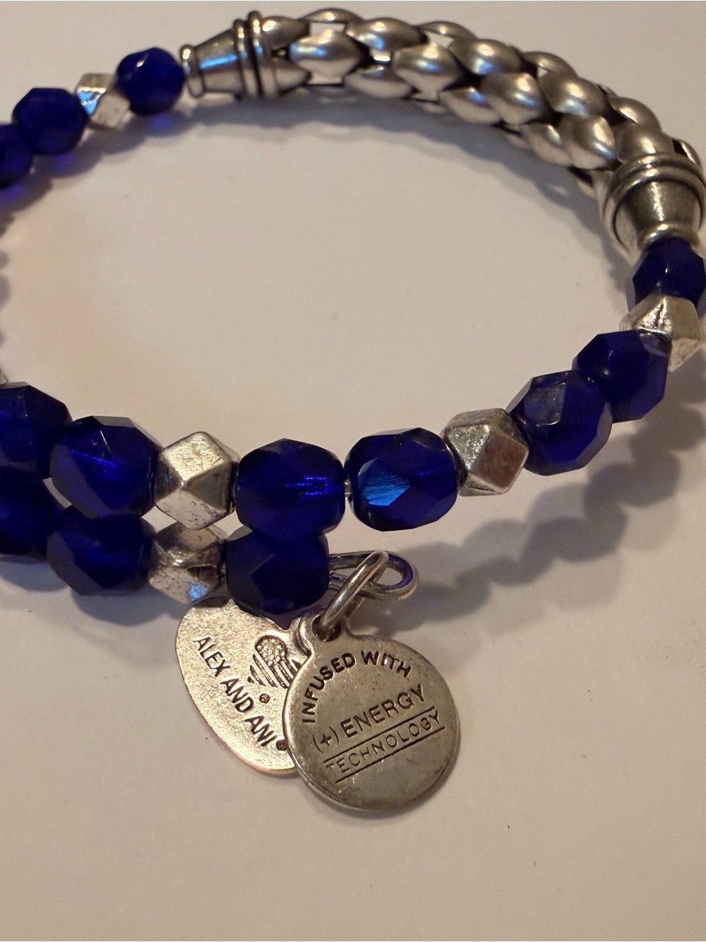 Alex and Ani Cobalt Blue Faceted Bead Bracelet with Silver Accents